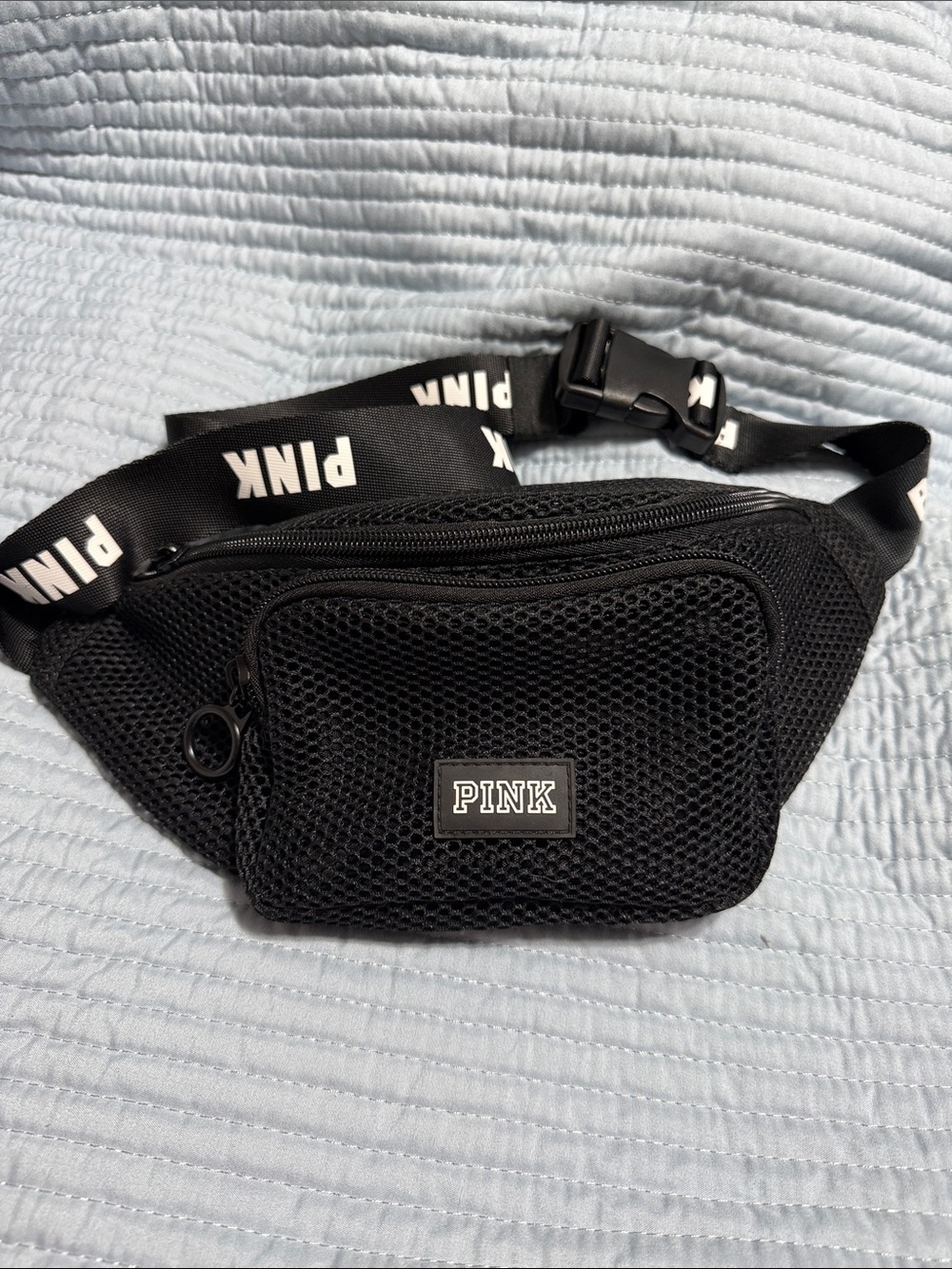 PINK Victoria's Secret Black Mesh Belt Bag with Logo Strap
